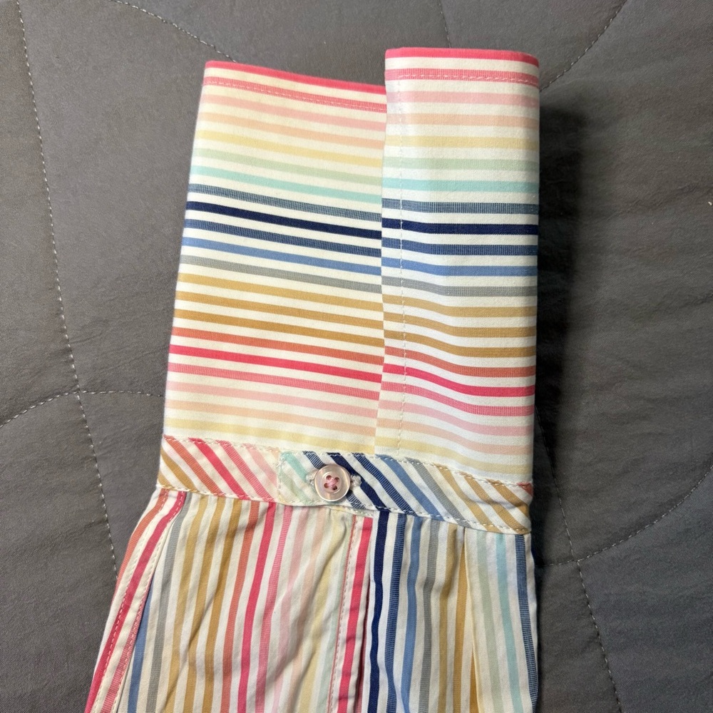 Thomas‎ Pink Pastel Striped Button Down Pleated Front Shirt Size US 10 - Picture 5 of 9
